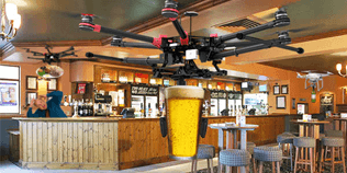 Drone Delivering a Pint of Lager Drone Carrying Pint of Lager