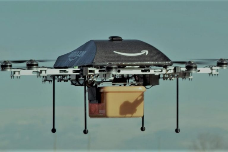 Amazon drone carrying a delivery of goods