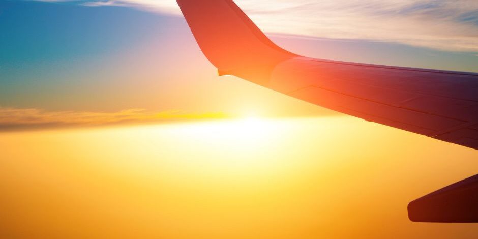 Plane at sunset